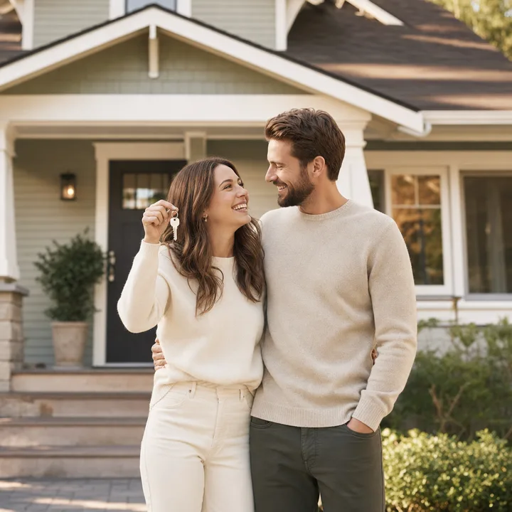 Couple celebrating buying their new home