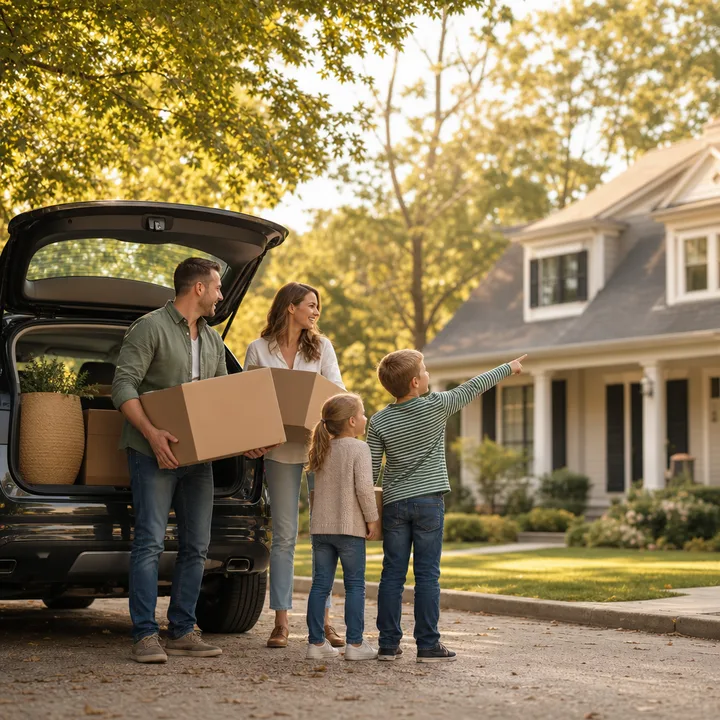 Family moving into their new home in Iowa